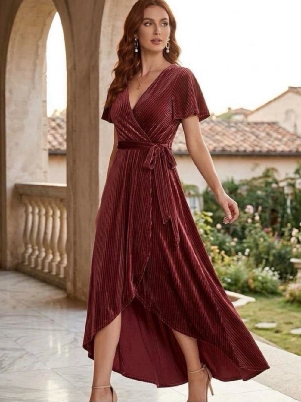 Baltic Born Rose Midi Wrap Dress, Short Sleeve, Tie Waist, Size XL, EUC
